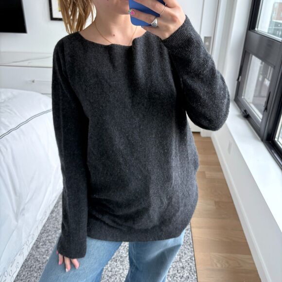 Halogen 100% Cashmere Wide Neck Pullover Sweater Dark Grey Large - Picture 3 of 8